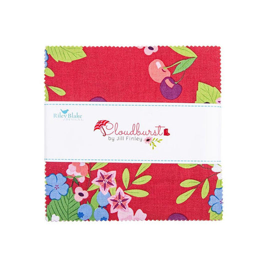 Cloudburst Charm Pack 5" Stacker Bundle - Riley Blake Designs - 42-Piece Precut  - Floral Flowers - Quilting Cotton Fabric