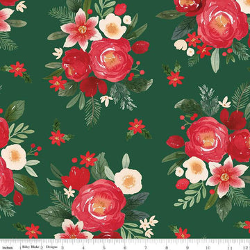 3-Yard cut- SALE Charming Christmas Floral WIDEBACK WB16358 Green - Riley Blake Designs - 108" - Flowers - Quilting Cotton Fabric