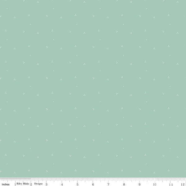 33" End of Bolt - SALE Hidden Cottage Dots C10767 Seafoam - Riley Blake - Off White Pin Dot Dotted Green - Quilting Cotton Fabric