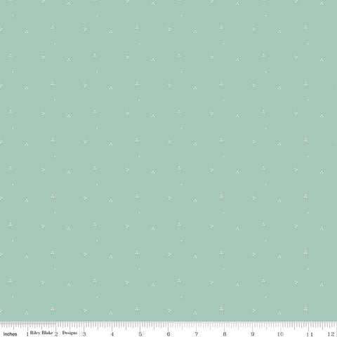 33" End of Bolt - SALE Hidden Cottage Dots C10767 Seafoam - Riley Blake - Off White Pin Dot Dotted Green - Quilting Cotton Fabric
