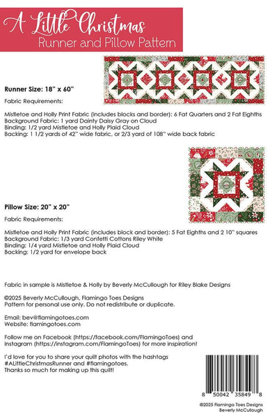 A Little Christmas Runner and Pillow PATTERN P138 by Beverly McCullough - Riley Blake Designs - INSTRUCTIONS Only - Precut Friendly