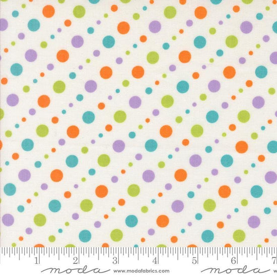 Image of the Fab Boo Lous Dots Ghostly quilting cotton fabric. Features spots on a cream background. Cute Little Fabric Shop