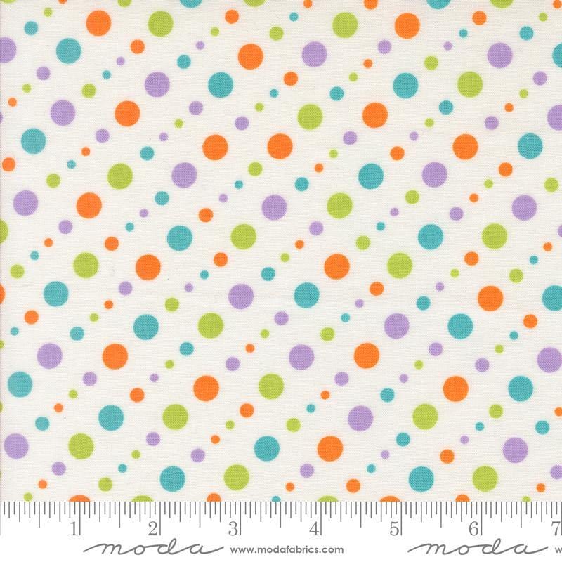 Image of the Fab Boo Lous Dots Ghostly quilting cotton fabric. Features spots on a cream background. Cute Little Fabric Shop