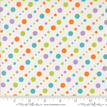 Image of the Fab Boo Lous Dots Ghostly quilting cotton fabric. Features spots on a cream background. Cute Little Fabric Shop