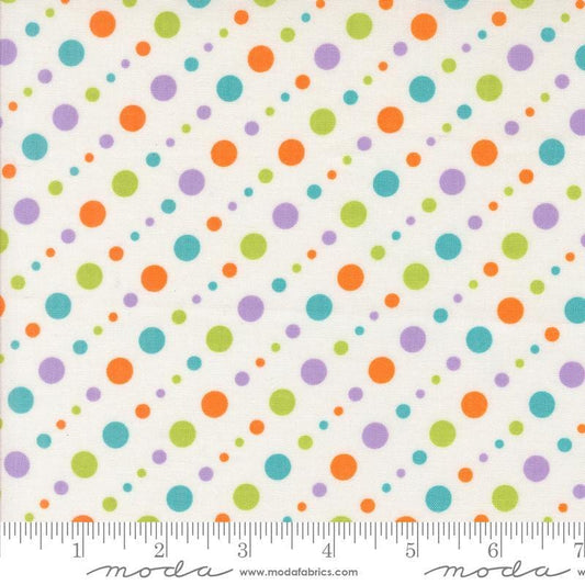 Image of the Fab Boo Lous Dots Ghostly quilting cotton fabric. Features spots on a cream background. Cute Little Fabric Shop