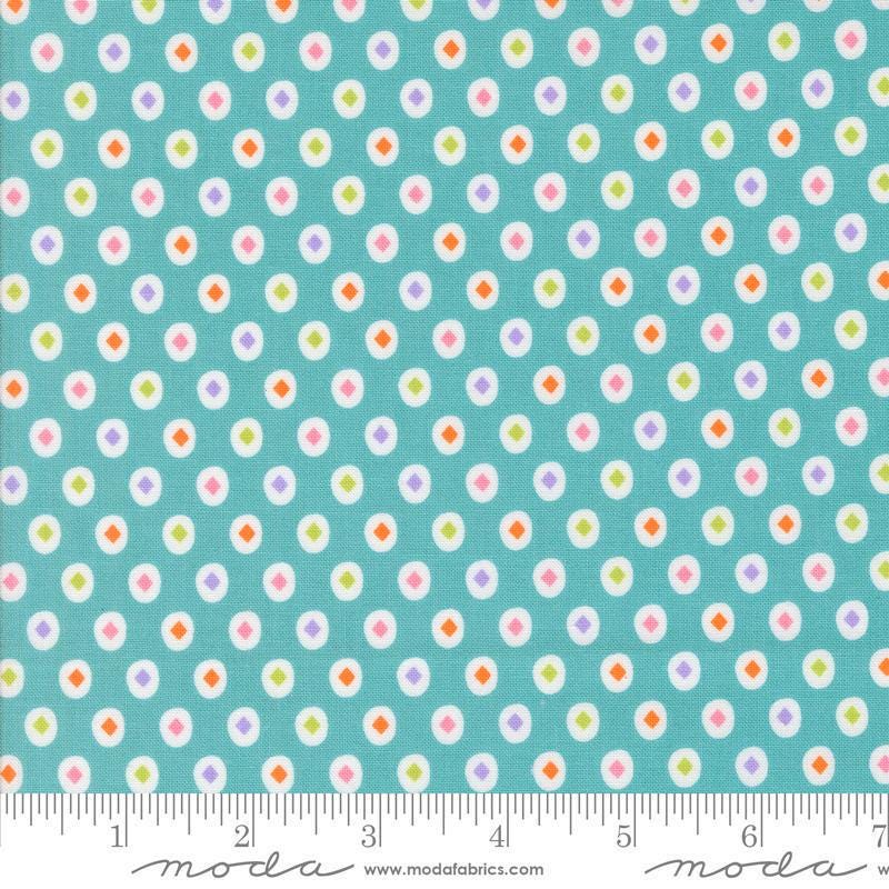 Image of the Fab Boo Lous Diamond Teal quilting cotton fabric. Features diamonds on a teal background. Cute Little Fabric Shop