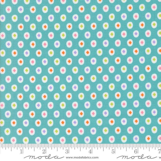 Image of the Fab Boo Lous Diamond Teal quilting cotton fabric. Features diamonds on a teal background. Cute Little Fabric Shop