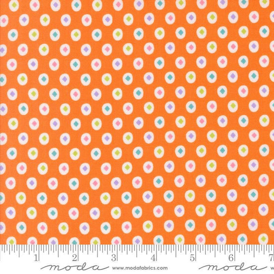 Image of the Fab Boo Lous Diamond Pumpkin quilting cotton fabric. Features diamonds on an orange background. Cute Little Fabric Shop