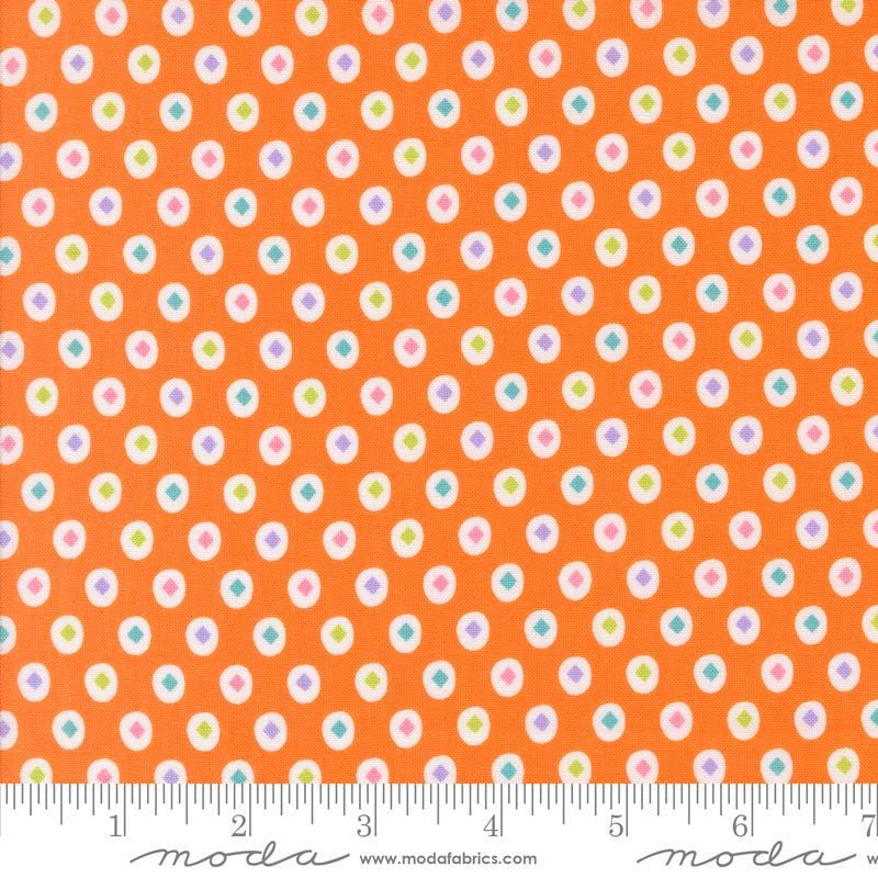 Image of the Fab Boo Lous Diamond Pumpkin quilting cotton fabric. Features diamonds on an orange background. Cute Little Fabric Shop