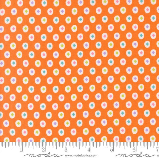 Image of the Fab Boo Lous Diamond Pumpkin quilting cotton fabric. Features diamonds on an orange background. Cute Little Fabric Shop