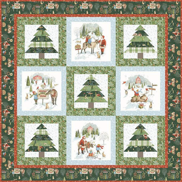 SALE Santa's Tree Farm Panel Quilt Kit by Beverly McCullough - Riley Blake Designs - Pattern Fabric Kit - Quilting Cotton Fabric