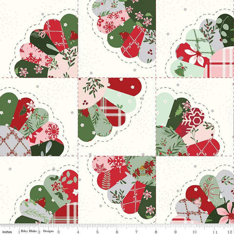 Image of the Mistletoe & Holly Dresden Fan Cheater Print Cloud quilting cotton fabric by Riley Blake Designs. Features cheater prints on a cream background. Cute Little Fabric Shop