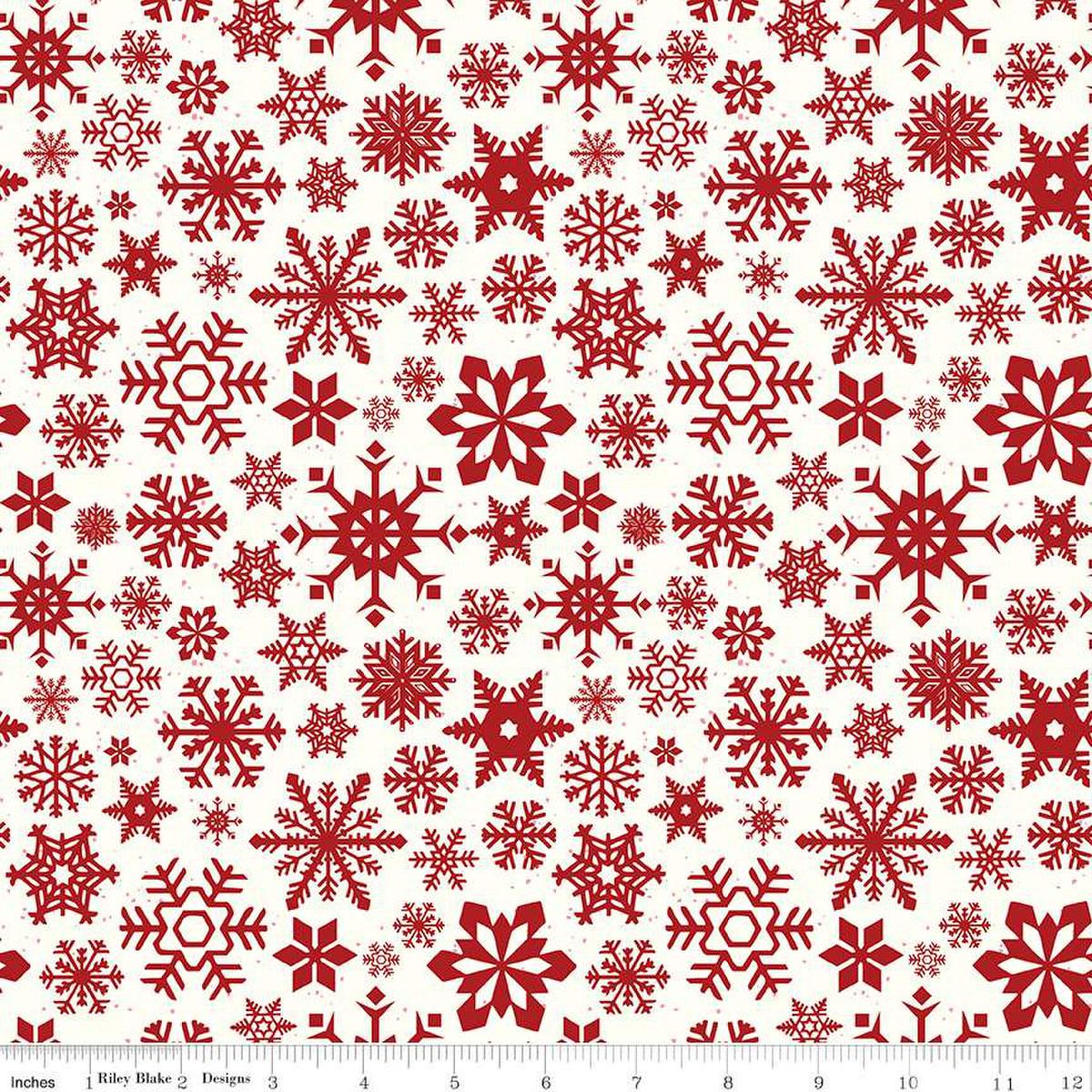 Image of the Mistletoe & Holly Snowflakes Cloud quilting cotton fabric by Riley Blake Designs. Features snowflakes on a cream background. Cute Little Fabric Shop