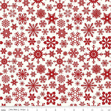 Image of the Mistletoe & Holly Snowflakes Cloud quilting cotton fabric by Riley Blake Designs. Features snowflakes on a cream background. Cute Little Fabric Shop