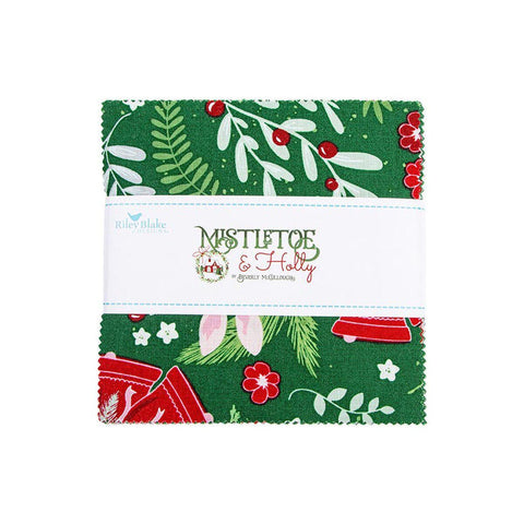 SALE Mistletoe & Holly Charm Pack 5" Stacker Bundle - Riley Blake Designs - 42 piece Precut Pre cut - Christmas - Quilting Cotton Fabric