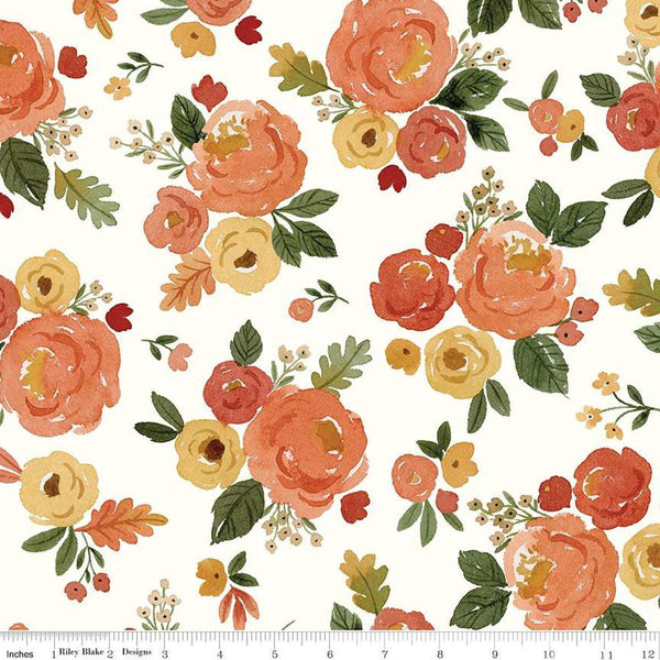3 yard cut- Happy Fall Days Floral Floral WIDE BACK WB16347 Cloud - Riley Blake Designs - 107/108" Wide - Flowers - Quilting Cotton Fabric