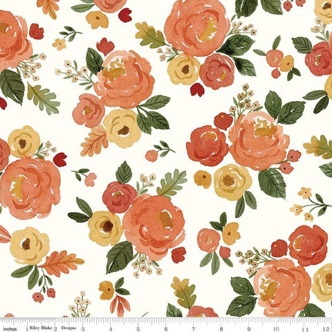 3 yard cut- Happy Fall Days Floral Floral WIDE BACK WB16347 Cloud - Riley Blake Designs - 107/108" Wide - Flowers - Quilting Cotton Fabric