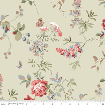 3-Yard cut- SALE Anne of Green Gables Floral WIDEBACK WB16129 Sage - Riley Blake - 108" - Quilting Cotton - Licensed Product
