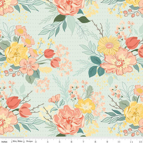 2yds 28" End of Bolt - SALE New Beginnings Floral WIDE BACK WB15759 Mist - Riley Blake - 107/108" Wide - Quilting Cotton Fabric