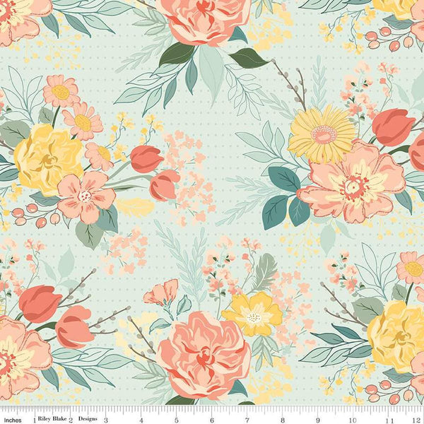 3 yard cut- SALE New Beginnings Floral WIDE BACK WB15759 Mist - Riley Blake - 107/108" Wide - Quilting Cotton Fabric