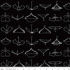Image of the Press On Wire Hangers Black quilting cotton fabric by J. Wecker Frisch for Riley Blake Designs. Features scattered wire clothes hangers on a black background. 
Cute Little Fabric Shop
