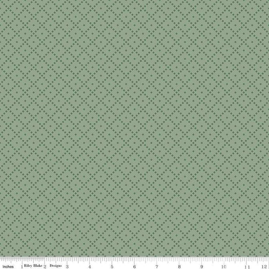 Image of the Awe of Autumn Grid Hazy quilting cotton fabric by Riley Blake Designs. Features lines on a green background. Cute Little Fabric Shop