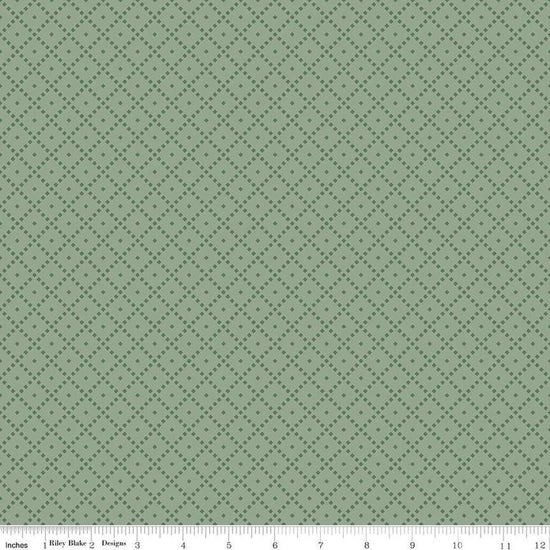 Image of the Awe of Autumn Grid Hazy quilting cotton fabric by Riley Blake Designs. Features lines on a green background. Cute Little Fabric Shop