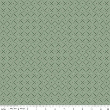 Image of the Awe of Autumn Grid Hazy quilting cotton fabric by Riley Blake Designs. Features lines on a green background. Cute Little Fabric Shop