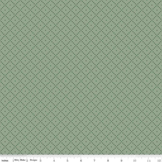 Image of the Awe of Autumn Grid Hazy quilting cotton fabric by Riley Blake Designs. Features lines on a green background. Cute Little Fabric Shop