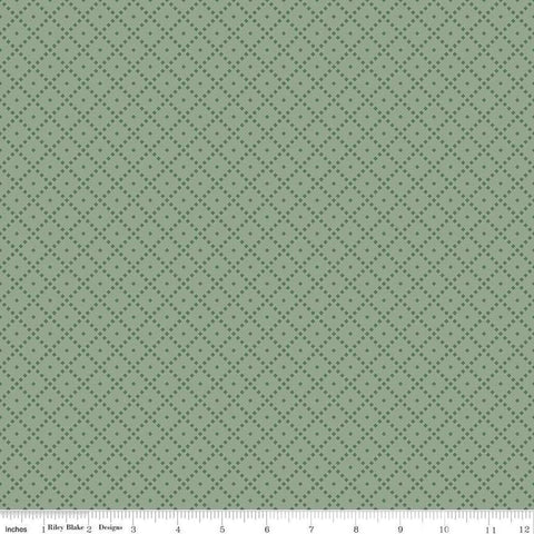Image of the Awe of Autumn Grid Hazy quilting cotton fabric by Riley Blake Designs. Features lines on a green background. Cute Little Fabric Shop