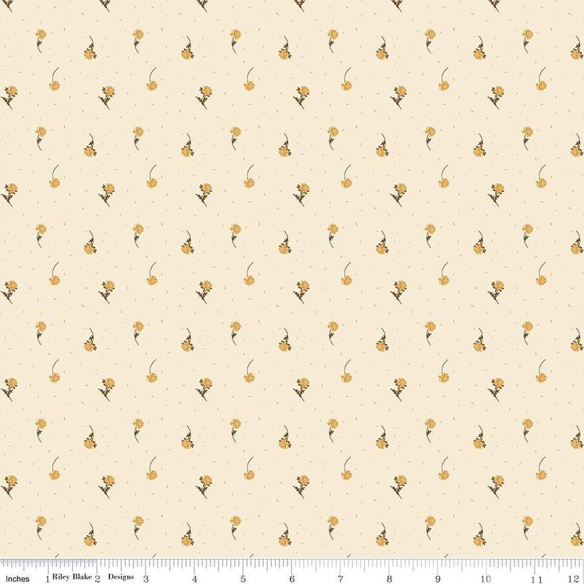 Image of the Awe of Autumn Flower Toss Cream quilting cotton fabric by Riley Blake Designs. Features flowers on a cream background. Cute Little Fabric Shop