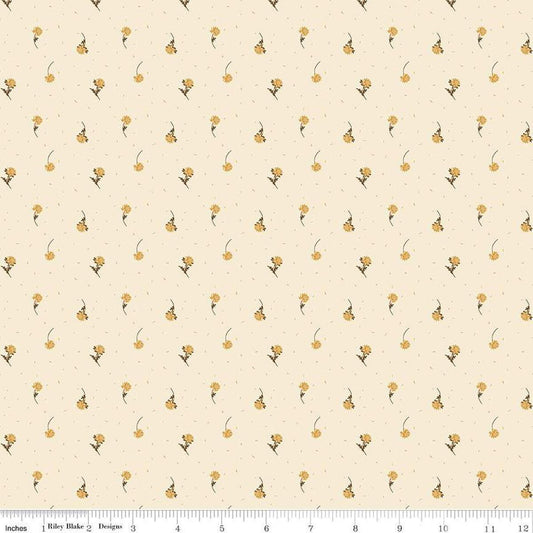 Image of the Awe of Autumn Flower Toss Cream quilting cotton fabric by Riley Blake Designs. Features flowers on a cream background. Cute Little Fabric Shop