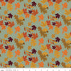 Image of the Awe of Autumn Leaves Hazy quilting cotton fabric by Riley Blake Designs. Features leaves on a green background. Cute Little Fabric Shop