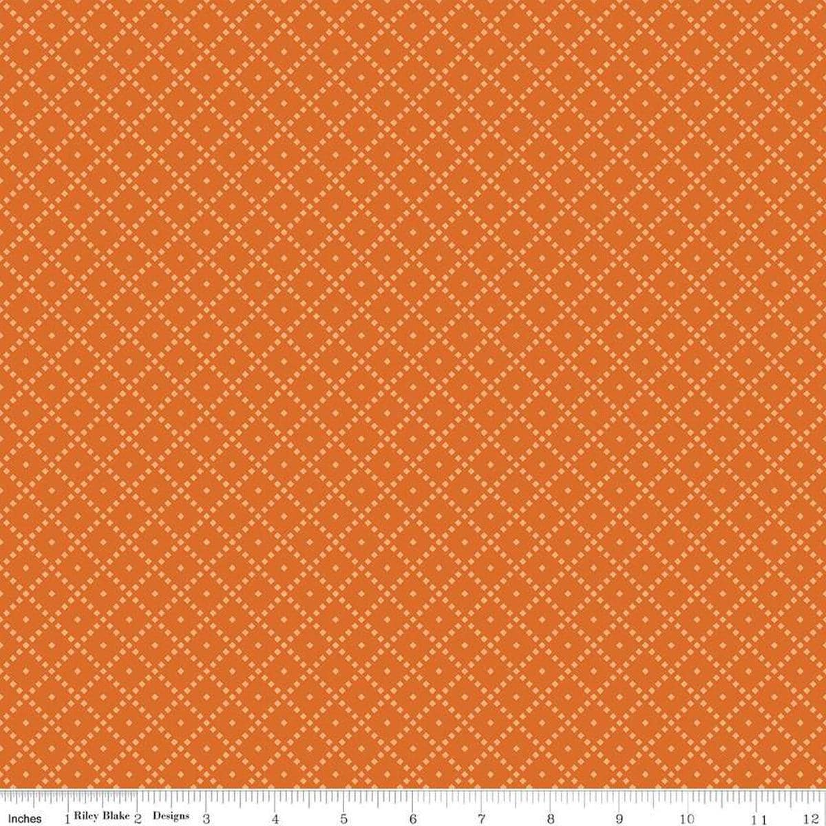 Image of the Awe of Autumn Grid Orange quilting cotton fabric by Riley Blake Designs. Features lines on an orange background. Cute Little Fabric Shop