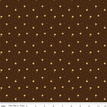 Image of the Awe of Autumn Flower Toss Brown quilting cotton fabric by Riley Blake Designs. Features flowers on a brown background. Cute Little Fabric Shop