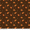 Image of the Awe of Autumn Pumpkins Brown quilting cotton fabric by Riley Blake Designs. Features pumpkins on a brown background. Cute Little Fabric Shop