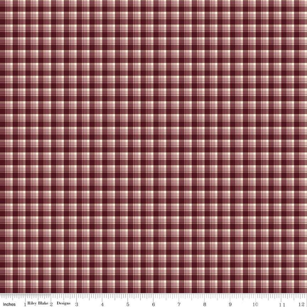 Image of the Awe of Autumn Plaid Purple quilting cotton fabric by Riley Blake Designs. Features lines on a purple background. Cute Little Fabric Shop