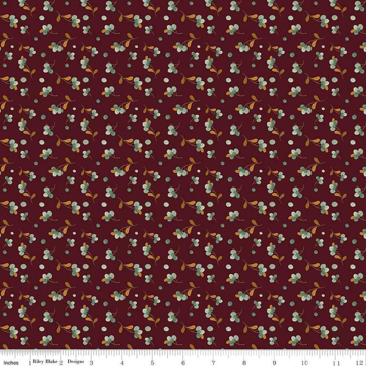 Image of the Awe of Autumn Bittersweet Mahogany quilting cotton fabric by Riley Blake Designs. Features berries on a purple background. Cute Little Fabric Shop