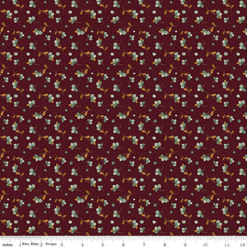 Image of the Awe of Autumn Bittersweet Mahogany quilting cotton fabric by Riley Blake Designs. Features berries on a purple background. Cute Little Fabric Shop