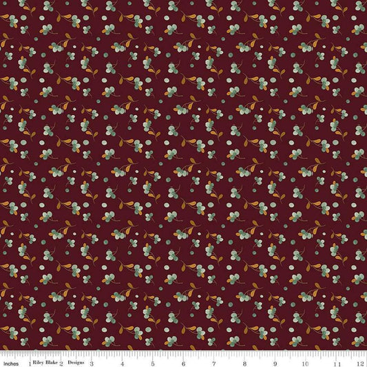Image of the Awe of Autumn Bittersweet Mahogany quilting cotton fabric by Riley Blake Designs. Features berries on a purple background. Cute Little Fabric Shop