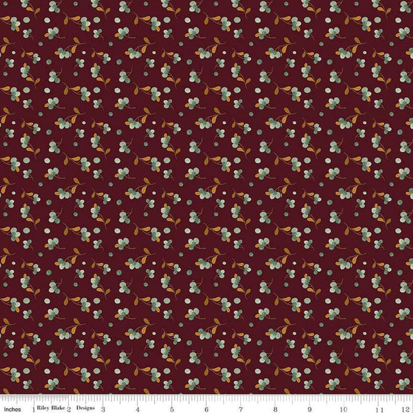 Image of the Awe of Autumn Bittersweet Mahogany quilting cotton fabric by Riley Blake Designs. Features berries on a purple background. Cute Little Fabric Shop