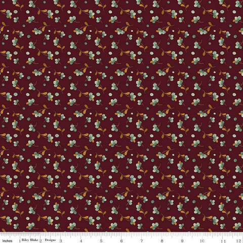 Image of the Awe of Autumn Bittersweet Mahogany quilting cotton fabric by Riley Blake Designs. Features berries on a purple background. Cute Little Fabric Shop