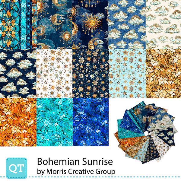 Bohemian Sunrise Fat Quarter Bundle 13 pieces - QT Fabrics - Pre cut Precut - Intricate Geometric Celestial - Quilting Cotton Fabric