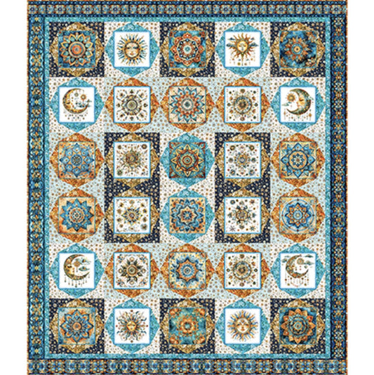 DEAL Bohemian Sunrise Boho Sunrise Quilt Kit - QT Fabrics - Pattern Fabric - Celestial Mandala Geometric - Quilting Cotton Fabric