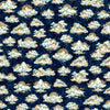 Image of the Bohemian Sunrise Clouds Navy quilting cotton fabric by QT fabrics. Features clouds on a blue background. Cute Little Fabric Shop