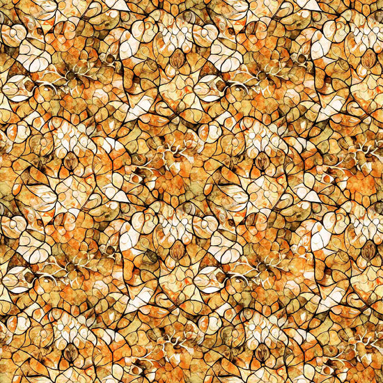 Image of the Bohemian Sunrise Celestial Blender Brown quilting cotton fabric by QT fabrics. Features geometric glass on a brown background. Cute Little Fabric Shop