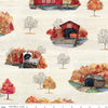 Image of the Covered Bridges in Fall Main Cream quilting cotton fabric by Riley Blake Designs. Features bridges on a cream background. Cute Little Fabric Shop
