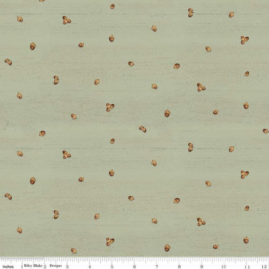 Image of the Covered Bridges in Fall Acorn Ditsy Sage quilting cotton fabric by Riley Blake Designs. Features lines on a green background. Cute Little Fabric Shop