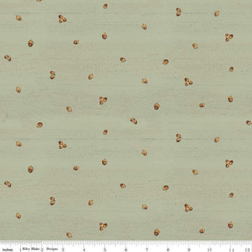 Image of the Covered Bridges in Fall Acorn Ditsy Sage quilting cotton fabric by Riley Blake Designs. Features lines on a green background. Cute Little Fabric Shop
