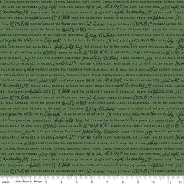 Image of the Charming Christmas Words Green quilting cotton fabric by Riley Blake Designs. Features words on a green background. Cute Little Fabric Shop